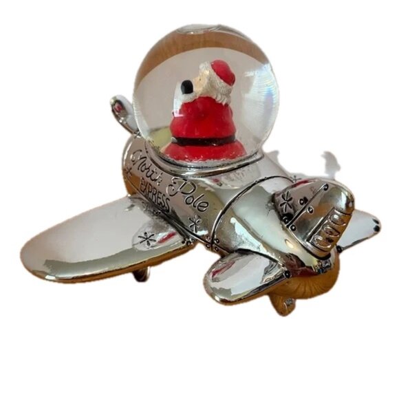 Santa Flying a Vintage Airplane Snow Globe, Waving from Cockpit, Propeller Spins - Picture 3 of 11